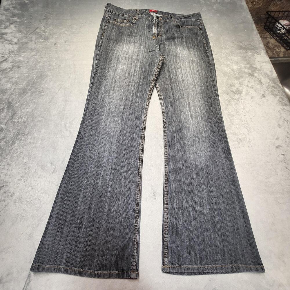 Mossimo Jeans Juniors 15 Black Flared Charcoal Wash Relaxed Stretch Pockets Y2K
